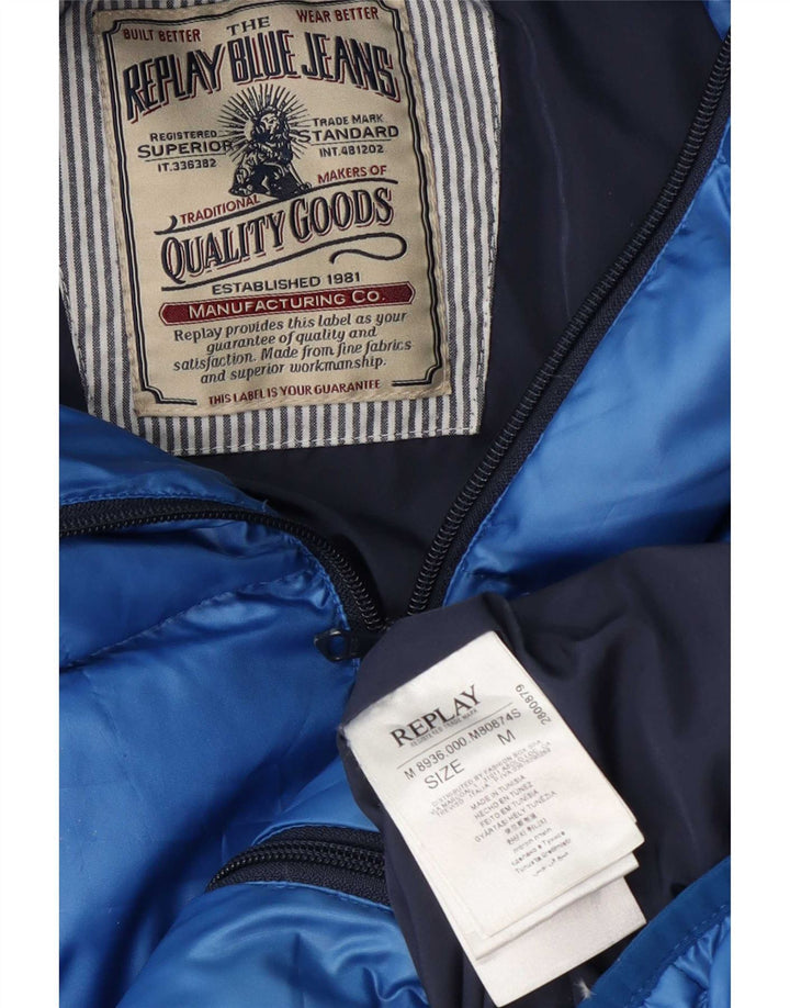 Replay Herre hættepolstret jakke UK 38 Medium Blue Polyester
