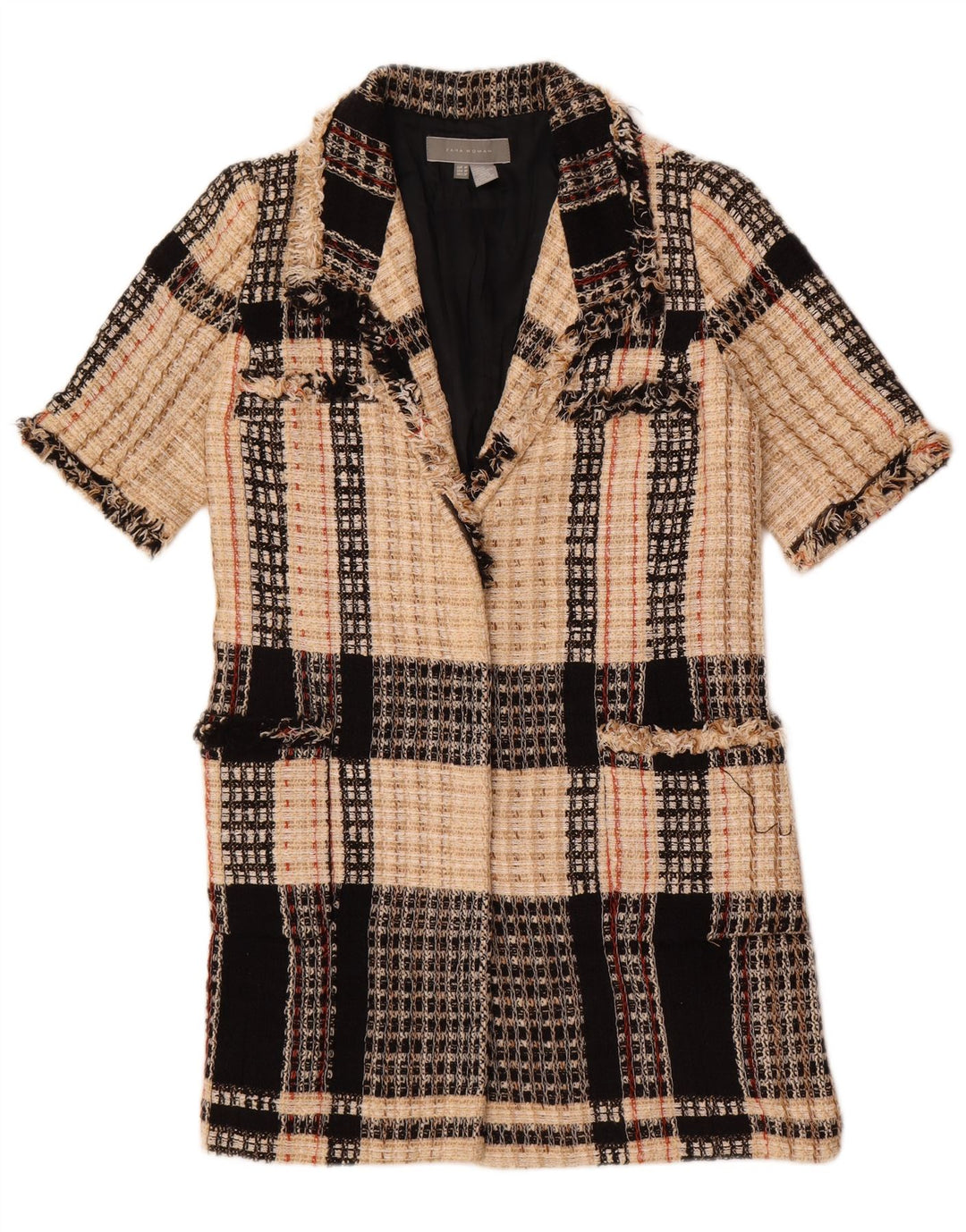 Zara Dame Longline Kortærmet Blazer Jacket UK 12 Medium Beige Check