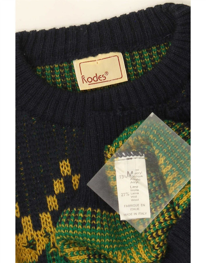 Rodes Herre Crew Neck Jumper Sweater Medium Navy Blue geometrisk akryl
