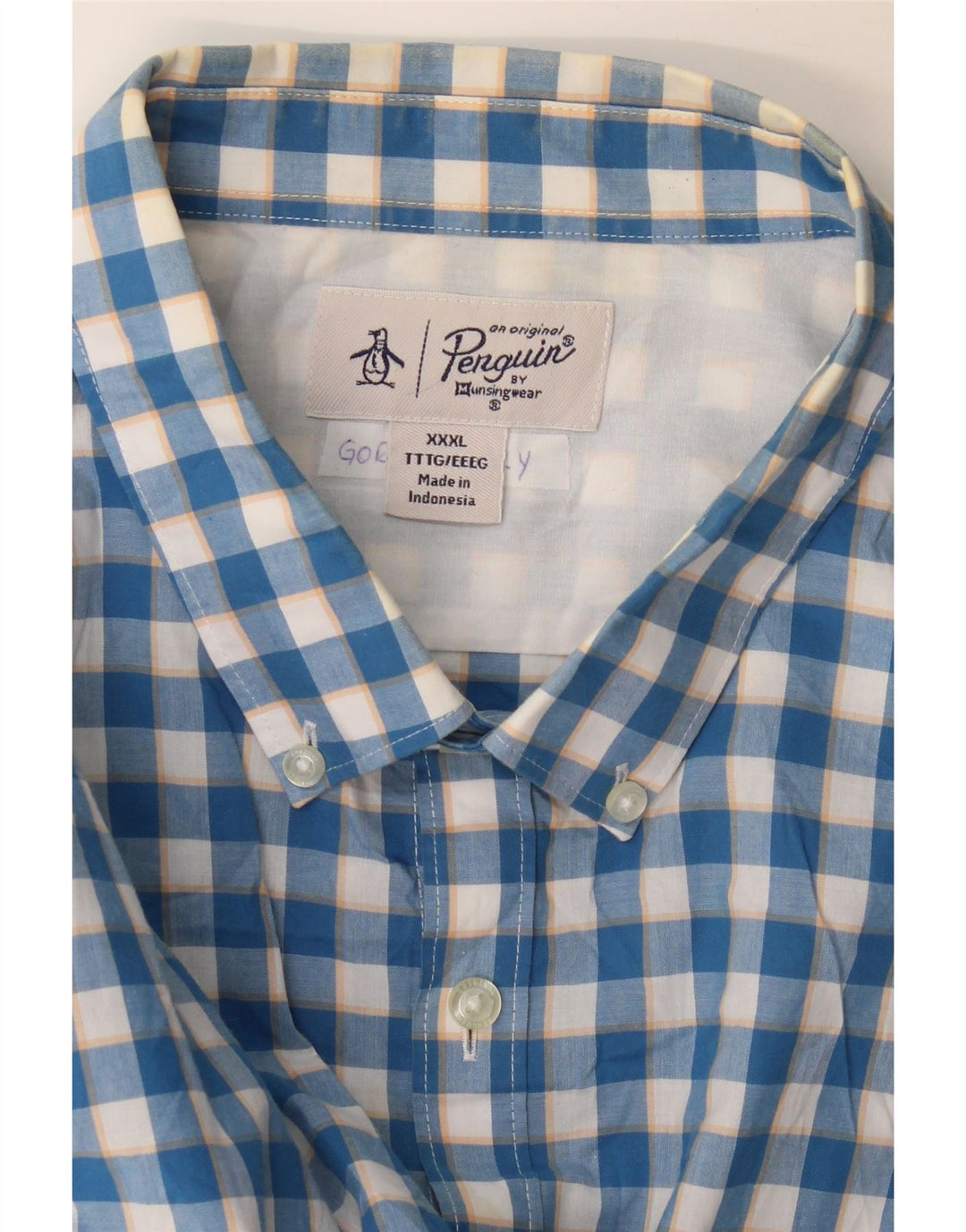 Penguin Herre kortærmet skjorte 3XL Blå Gingham