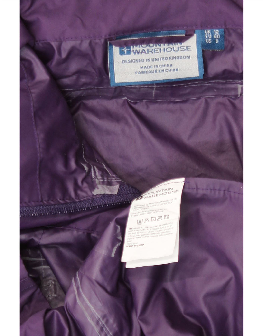 Mountain Warehouse Dame Regnjakke UK 12 Medium Lilla Nylon