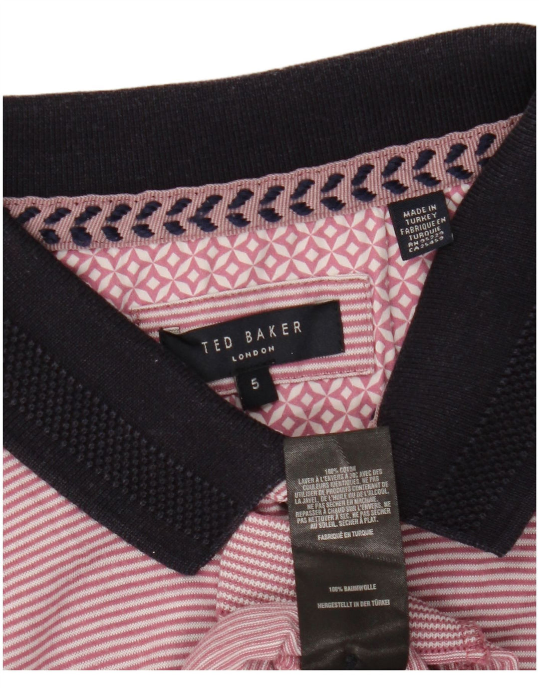 TED BAKER Poloshirt til mænd str. 5 XL Pink nålestribet bomuld