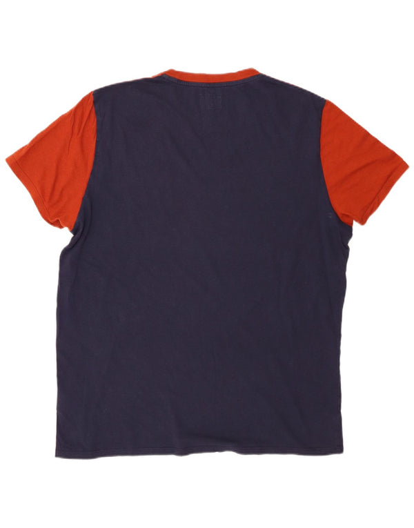 Wrangler Mens Graphic T-Shirt Top Large Navy Blue Colourblock Cotton