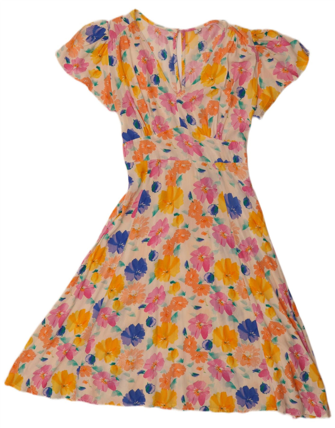 VINTAGE Dame A-Line Kjole UK 8 Small Multicolored Floral