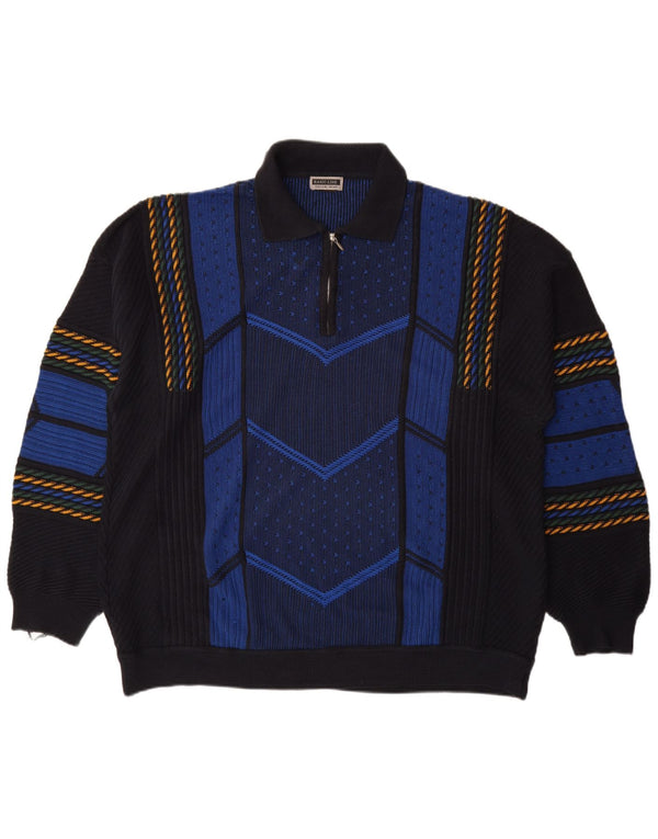 Basicline Herre Polo Neck Jumper Sweater UK 50/52 4XL Marineblå Geometrisk