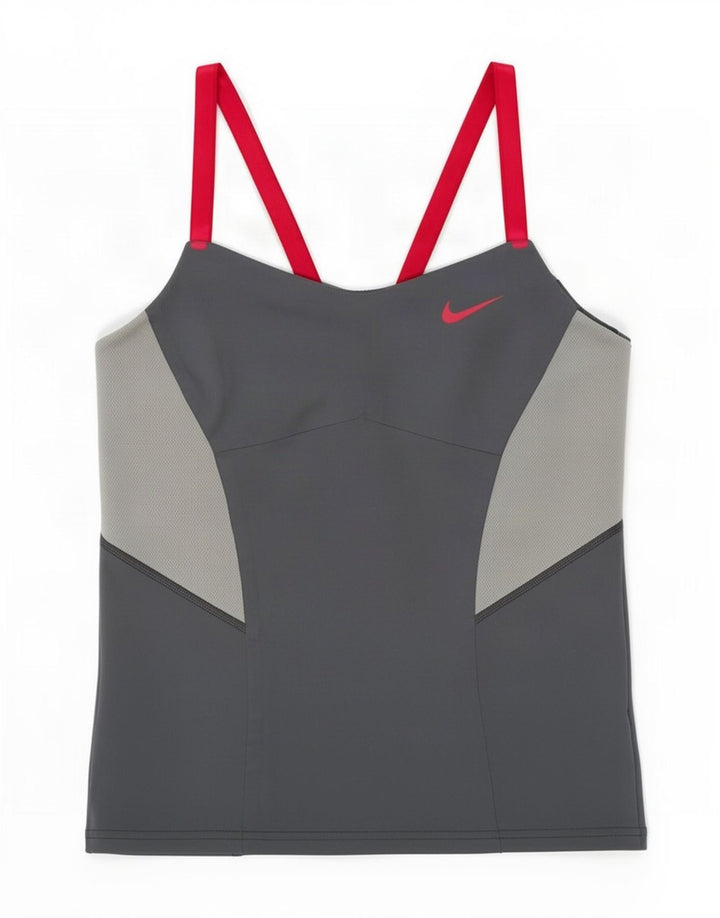 Nike Dame Dri Fit Vest Top UK 10 Small Grey Colourblock Polyester