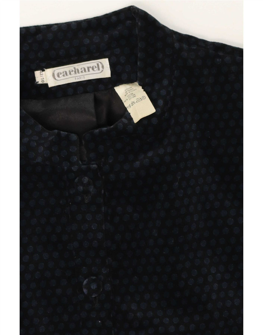 Cacharel Dame Crop 6 Button Blazer Jacket US 10 Large Navy Blue Polka Dot