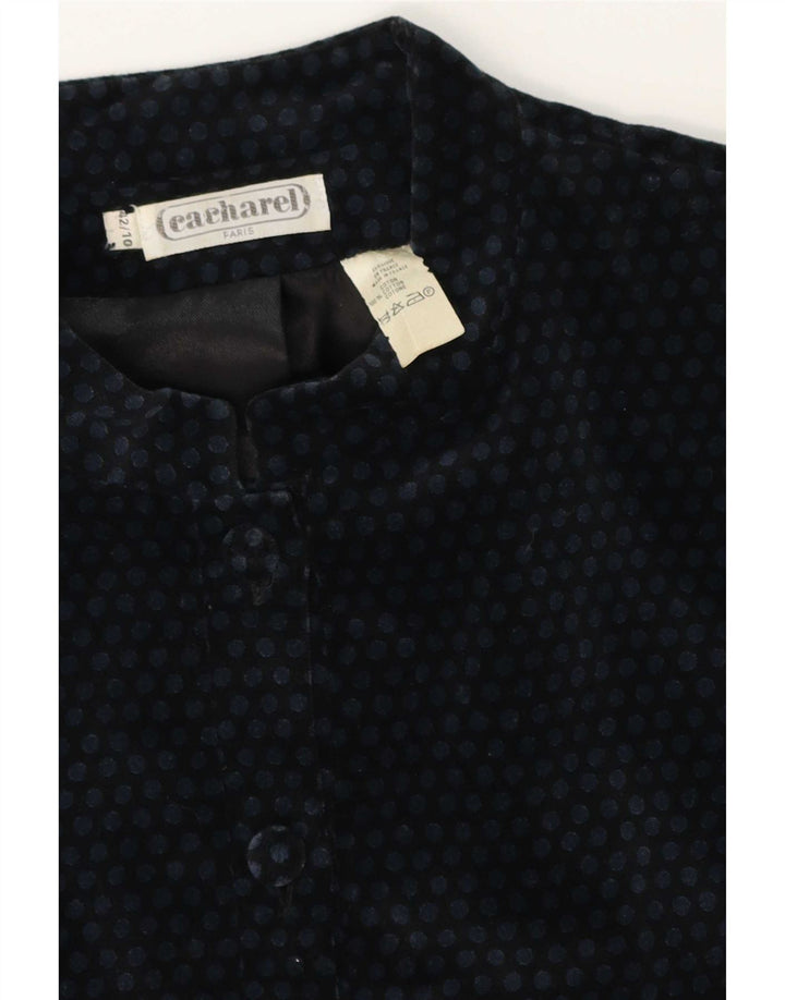 Cacharel Dame Crop 6 Button Blazer Jacket US 10 Large Navy Blue Polka Dot