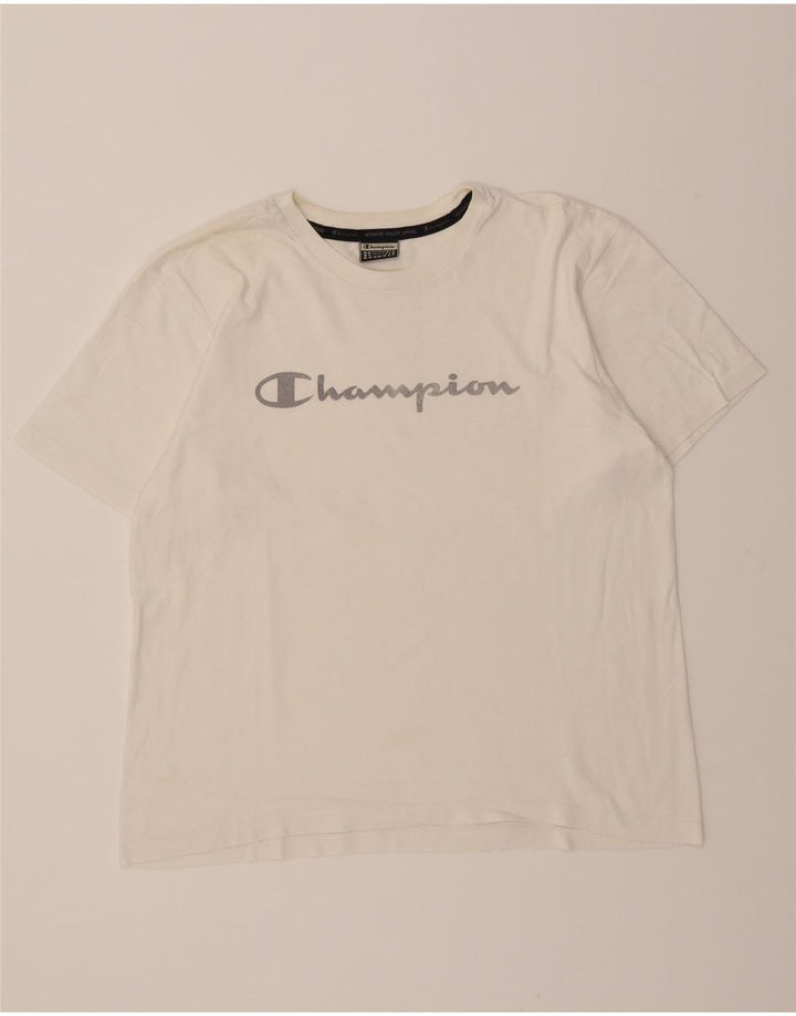 CHAMPION Womens Graphic T-Shirt Top UK 14 Medium White Cotton Vintage Champion and Second-Hand Champion from Messina Hembry 