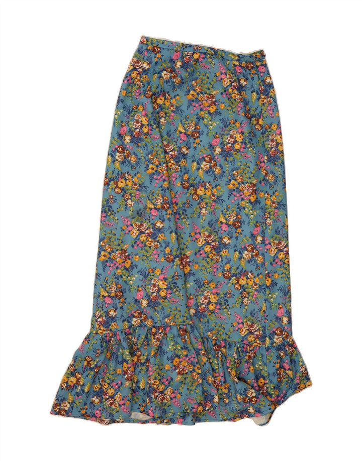 VINTAGE Womens Trumpet Skirt W28 Medium Blue Floral Vintage Vintage and Second-Hand Vintage from Messina Hembry 