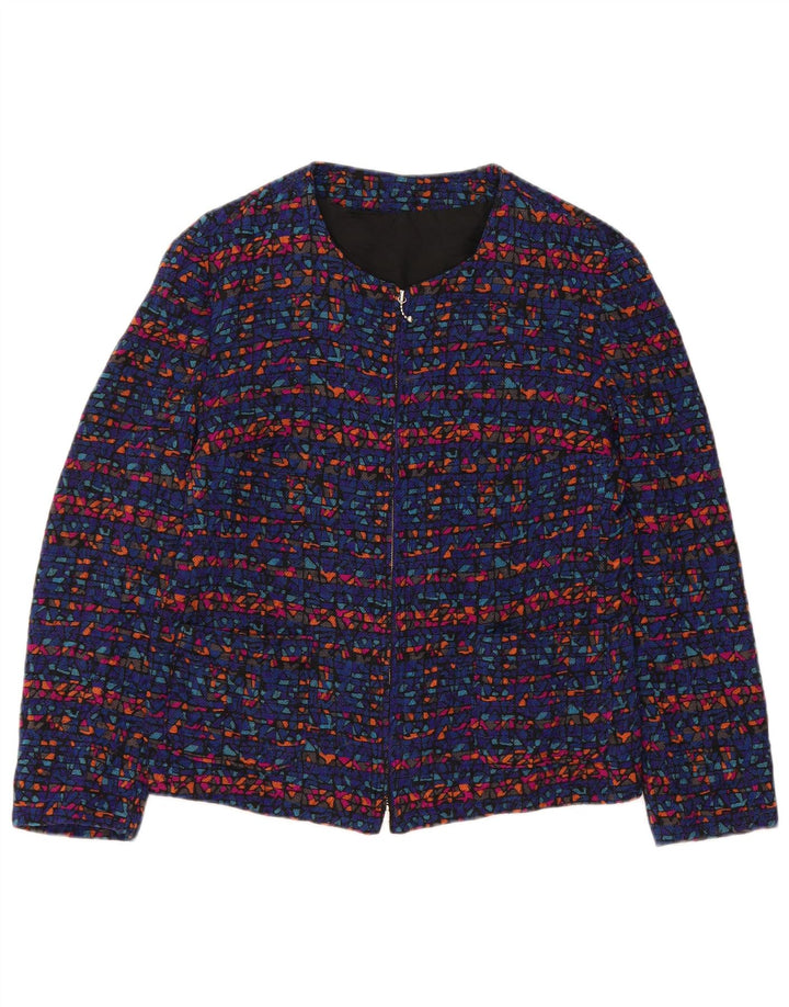 Vintage Dame Blazer Jakke UK 8 Lille Blå Geometrisk