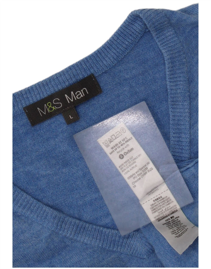 Marks & Spencer Herre V-hals sweater Stor blå akryl