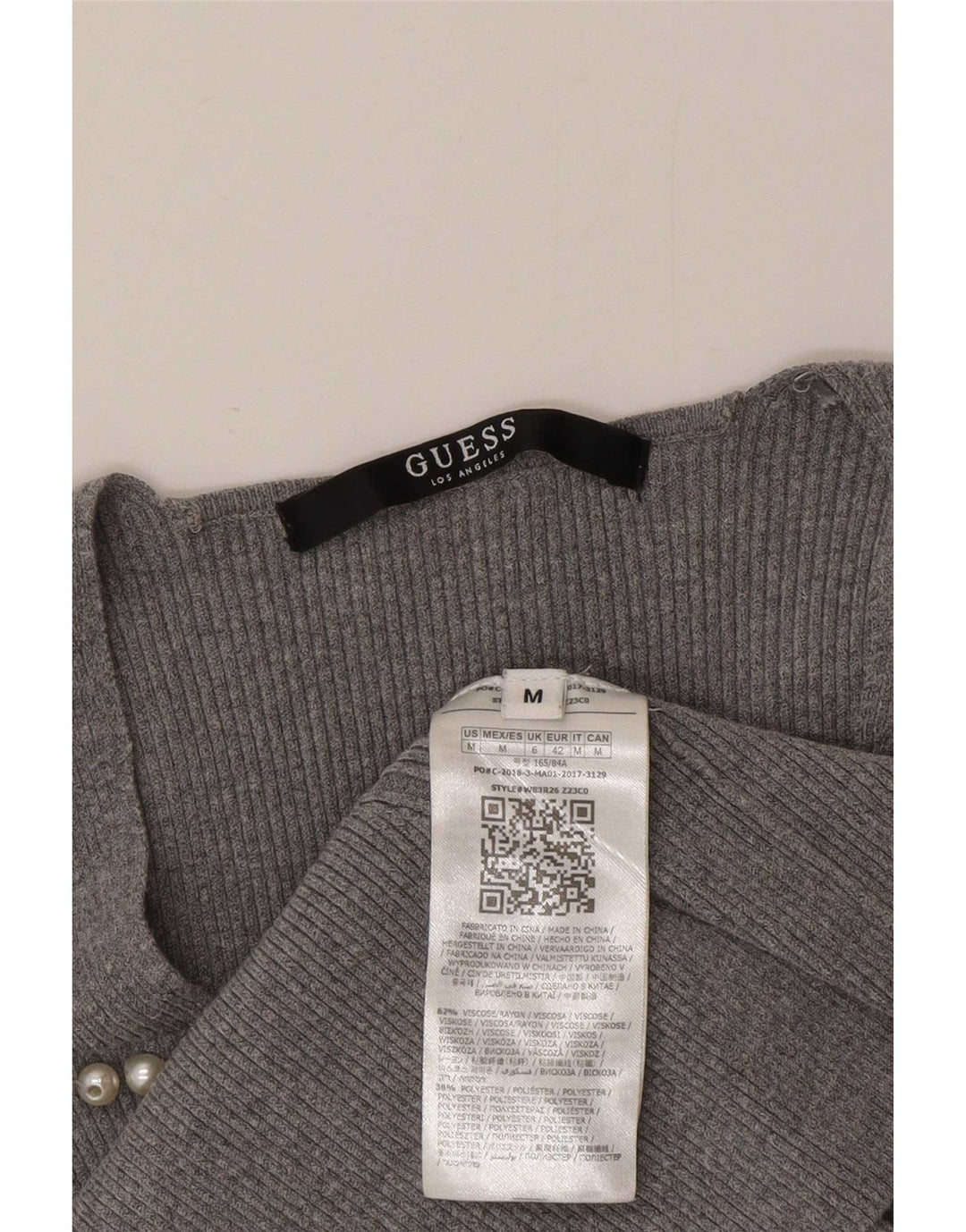 Guess langærmet damebluse top UK 6 XS grå viskose