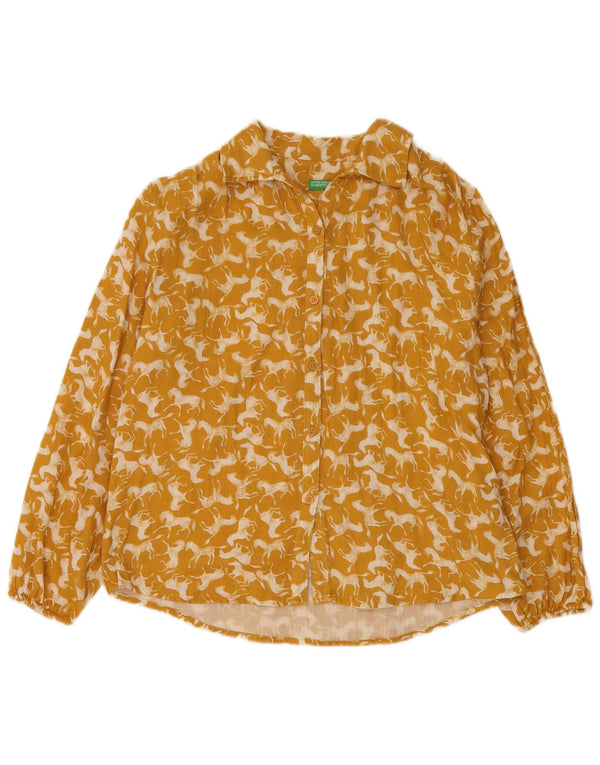 BENETTON Pigeskjortebluse 11-12 År 2XL Gul Animal Print Bomuld
