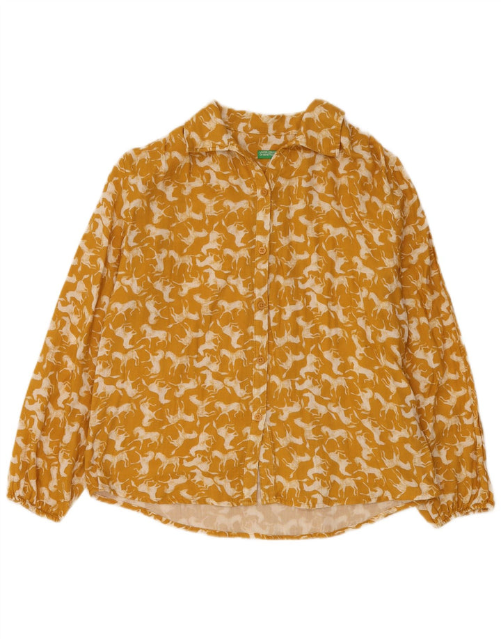 BENETTON Pigeskjortebluse 11-12 År 2XL Gul Animal Print Bomuld