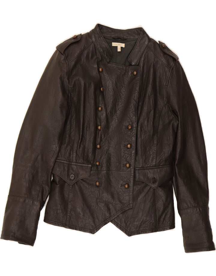 KOOKAI Womens Double Breasted Military Jacket Size 3 XS Brown Leather Vintage Kookai and Second-Hand Kookai from Messina Hembry 