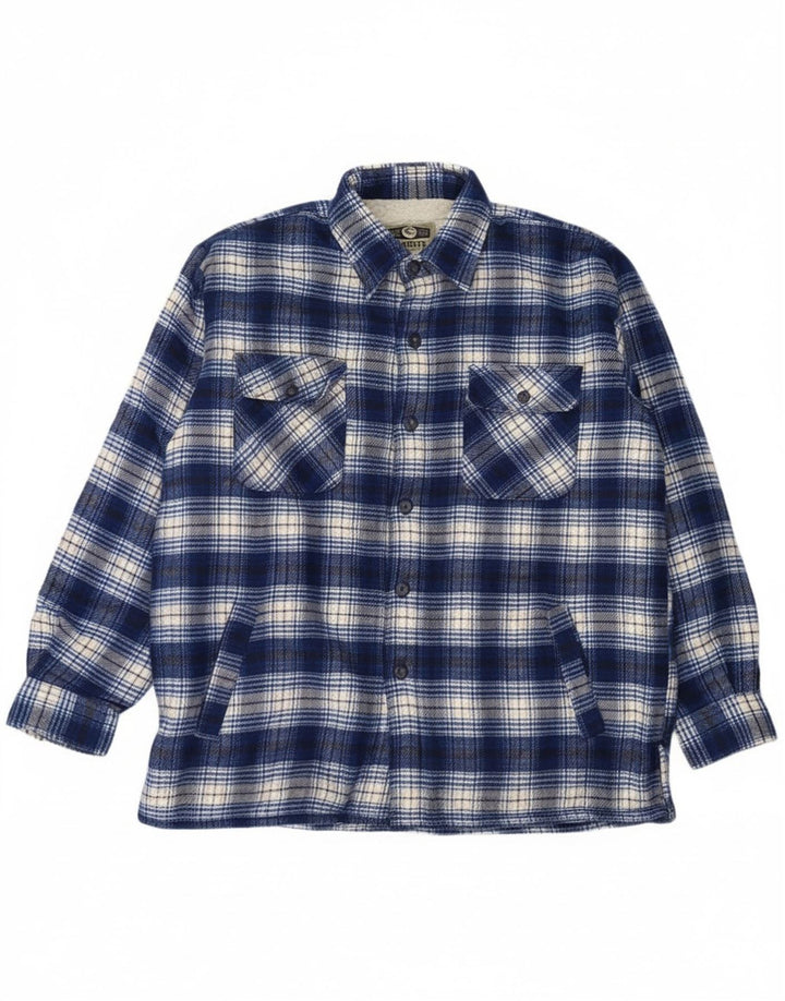 Vintage herre skovhugger flannel skjorte stor blå ternet akryl