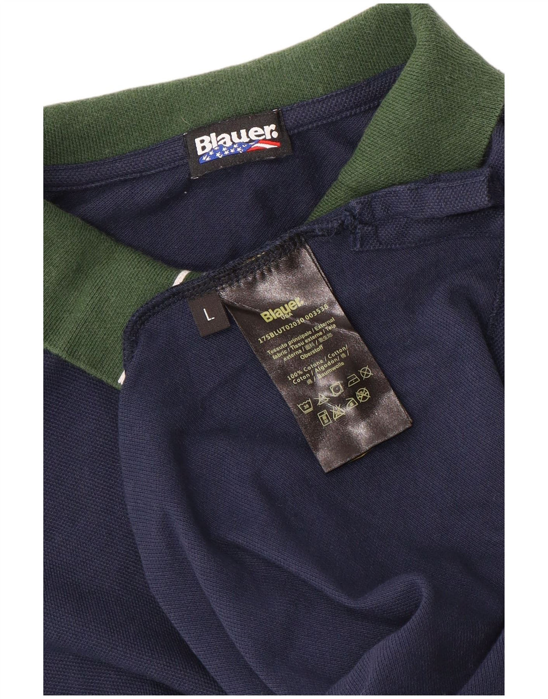 Blauer Polo Shirt til mænd Large Navy Blue Colourblock Bomuld
