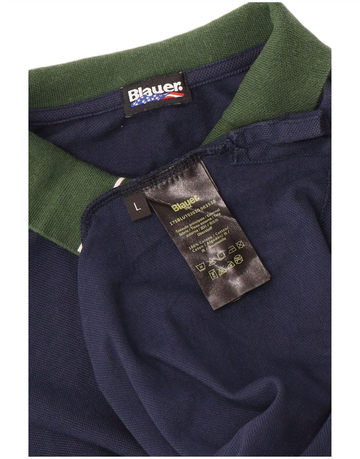 Blauer Polo Shirt til mænd Large Navy Blue Colourblock Bomuld