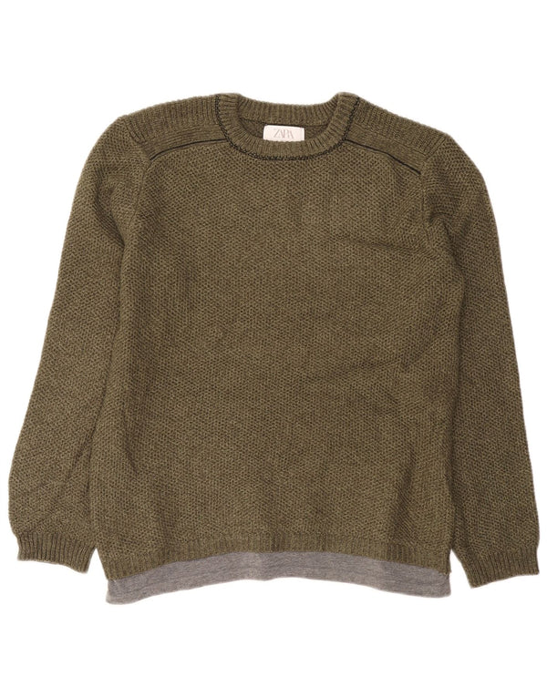 Zara Boys Jumper Sweater med rund hals 13-14 år Grøn Akryl