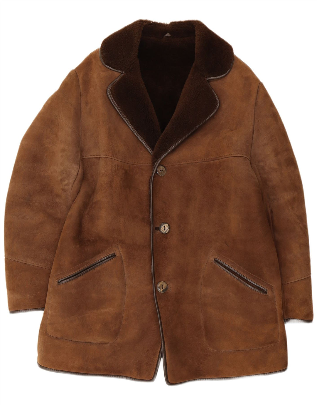 Vintage Shearling Overfrakke til mænd UK 36 Small Brown