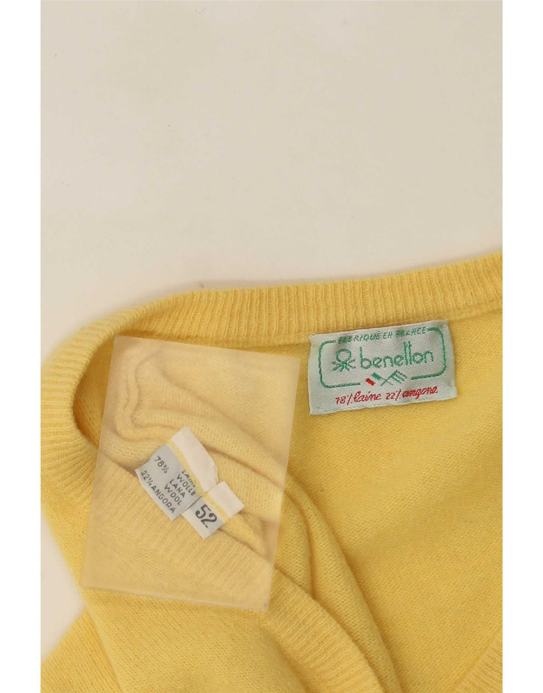 Benetton Herre V-hals sweater IT 52 Stor gul uld