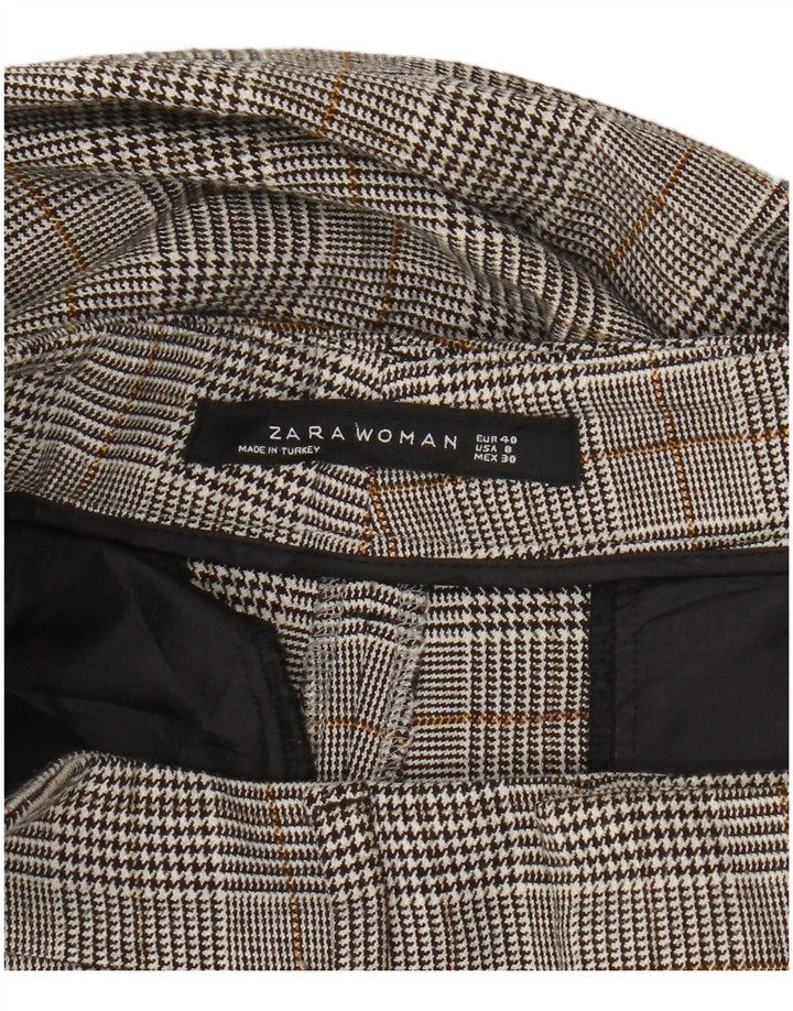 Zara Dame Slim Cropped Trousers EU 40 Medium W30 L25 Grå Houndstooth
