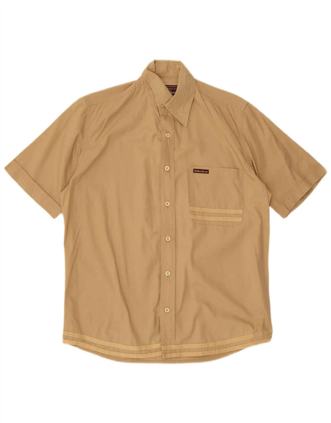MARLBORO CLASSICS Herre Utility kortærmet skjorte, lille beige stribet