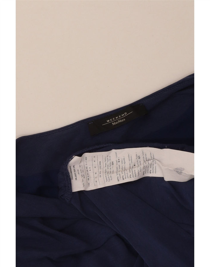 Max Mara Dame T-Shirt Top UK 12 Medium Navy Blue Lyocell