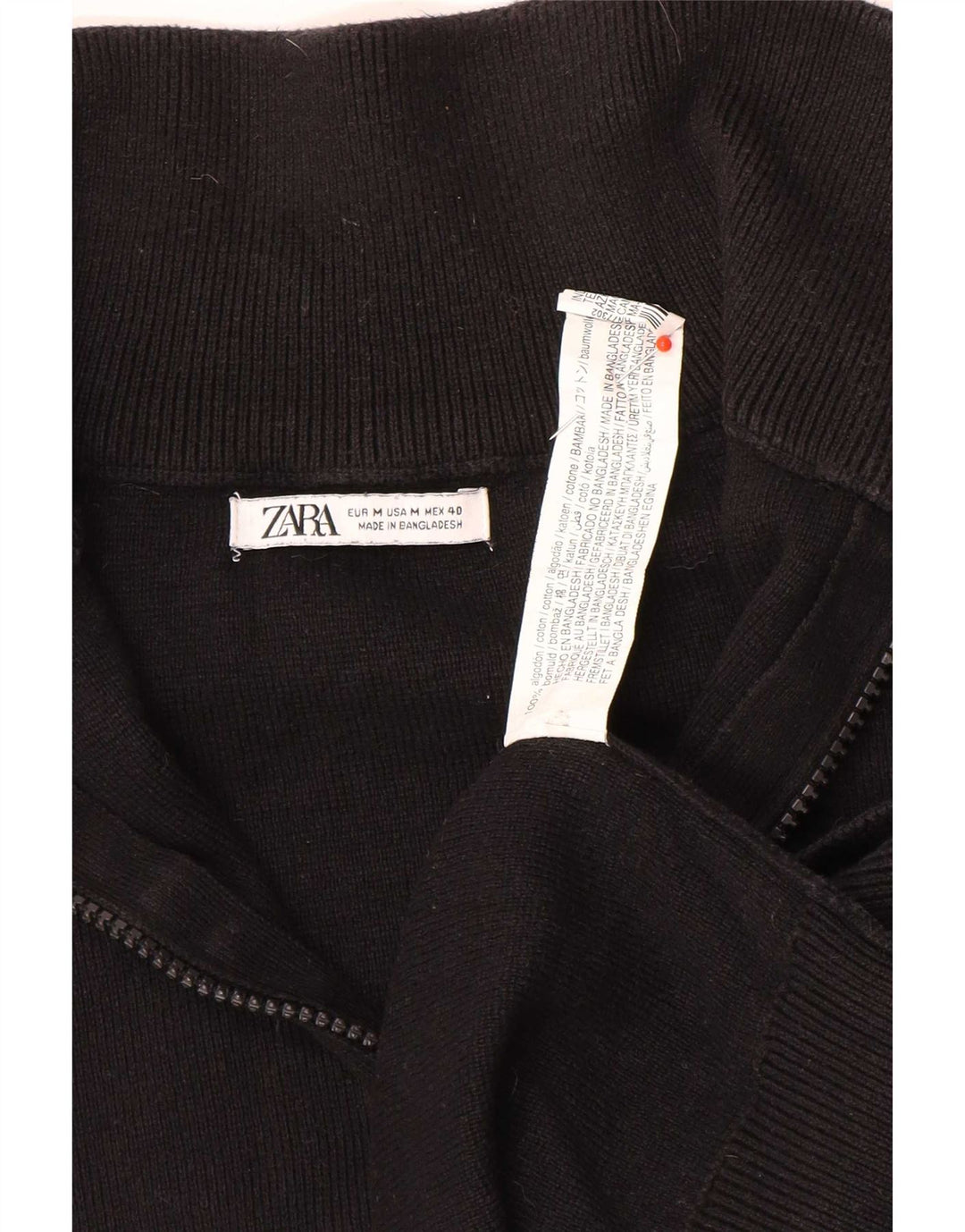 Zara Herre Zip Neck Jumper Sweater Medium Sort Bomuld