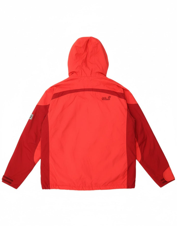 JACK WOLFSKIN Womens Hooded Windbreaker Jacket UK 16 Large Red Colourblock