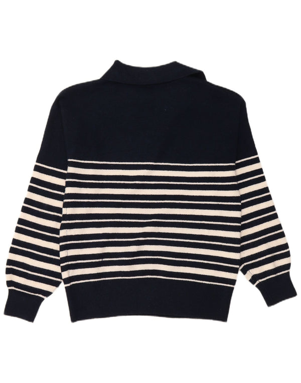 Marks & Spencer Dame Polo Neck Jumper Sweater UK 6 XS Marineblå Stribet