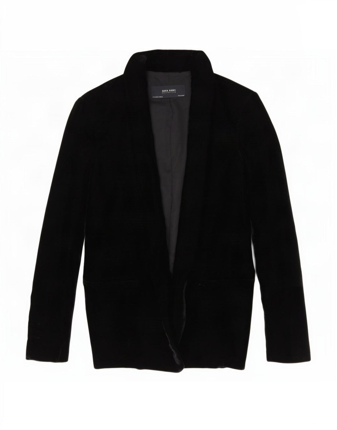 Zara Womens Open Velvet Blazer Jacket UK 10 Small Black Polyester