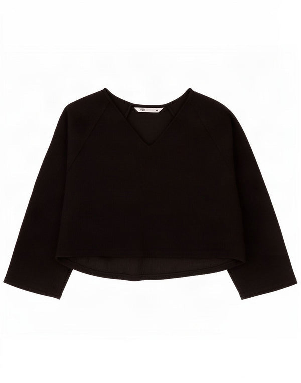 Zara Womens Crop V-hals sweater UK 14 Medium Black
