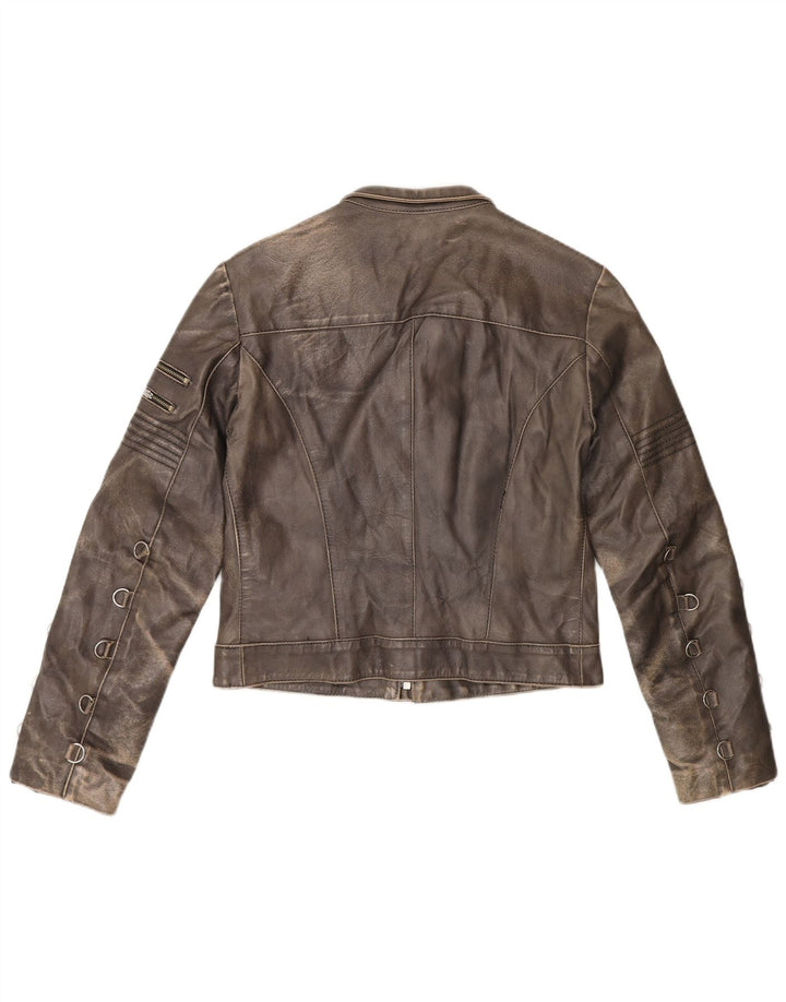 Vintage dame læder racerjakke IT 42 medium brun