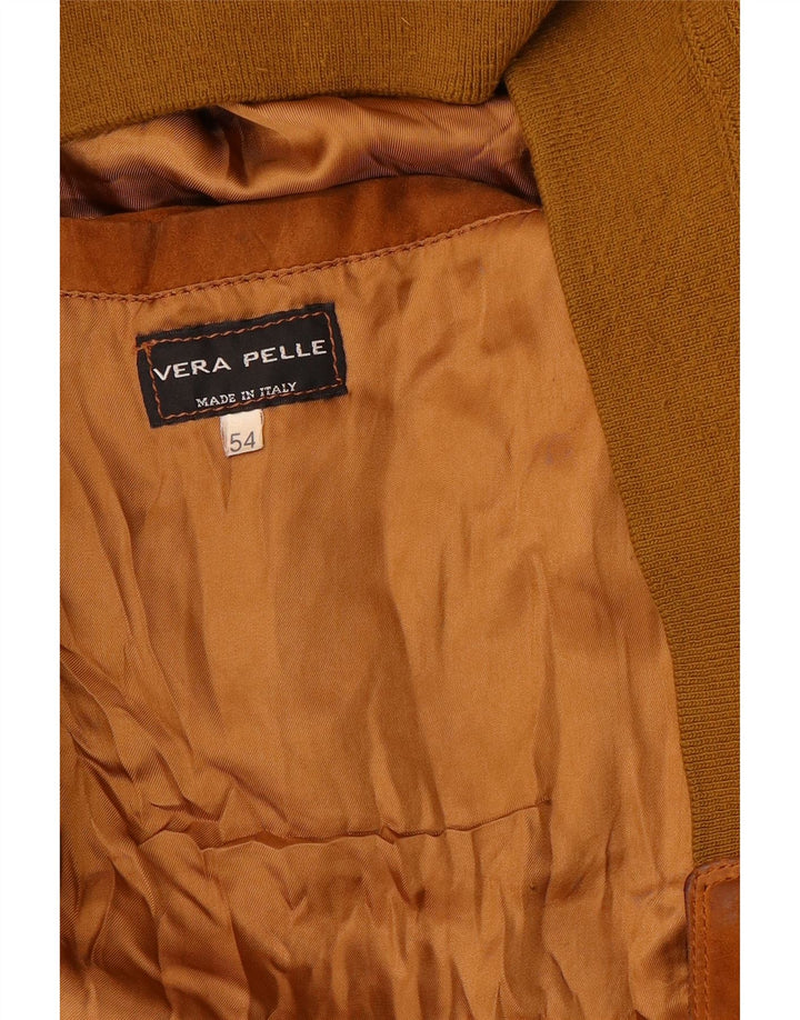 VINTAGE Herre Bomber Ruskindsjakke IT 54 2XL Brunt Læder