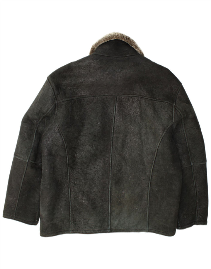 Vintage Herre Shearling Jacket UK 42 XL sort læder
