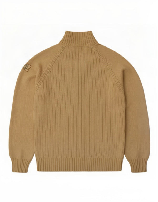 Timberland Herre Loose Fit Zip Neck Jumper Sweater Small Beige Bomuld