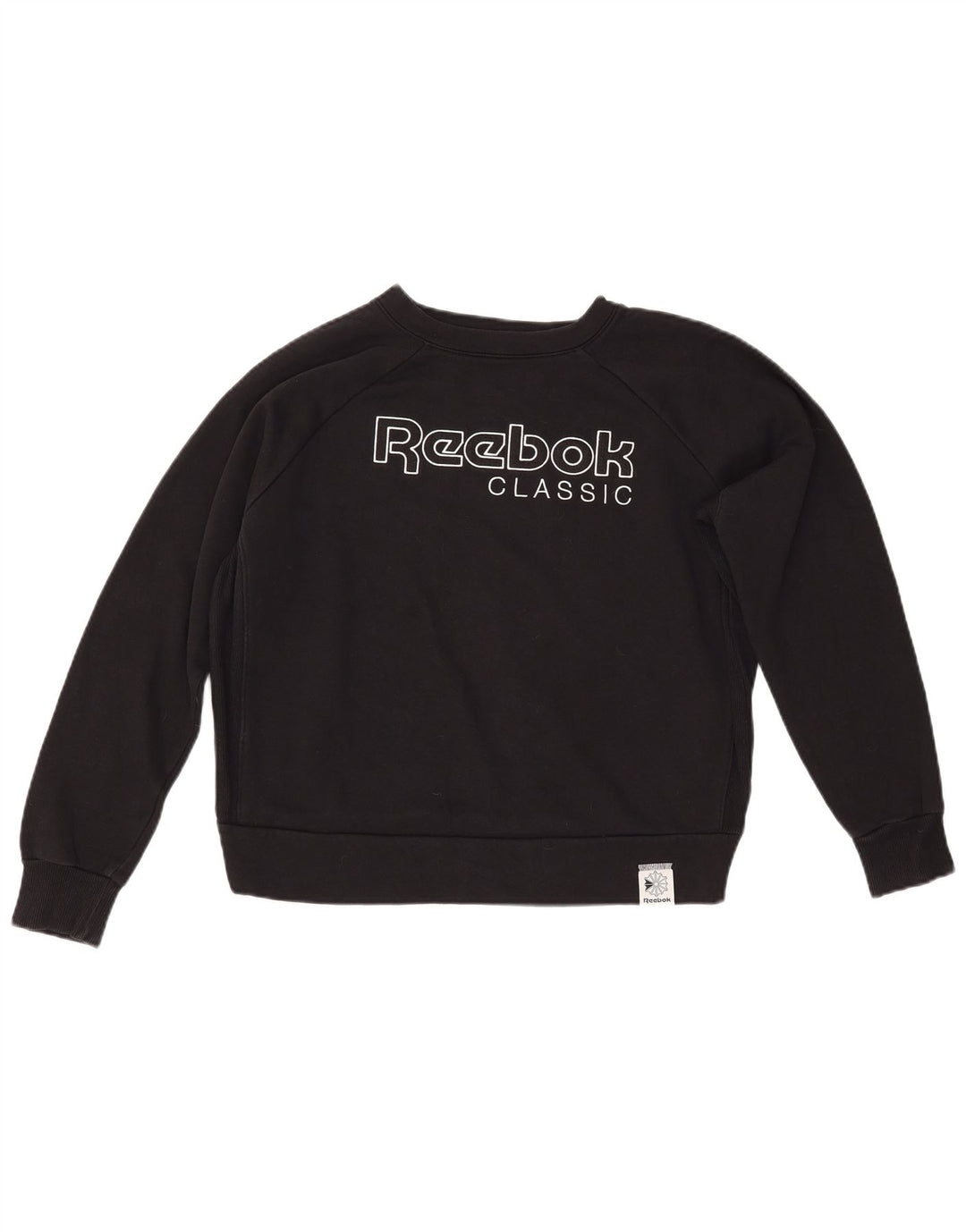 REEBOK Grafisk Sweatshirt Jumper UK 14 Medium Sort Bomuld