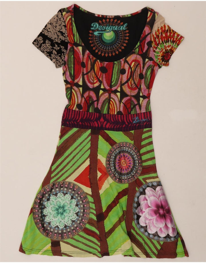 DESIGUAL Womens A-Line Dress UK 12 Medium Multicoloured Floral Vintage Desigual and Second-Hand Desigual from Messina Hembry 