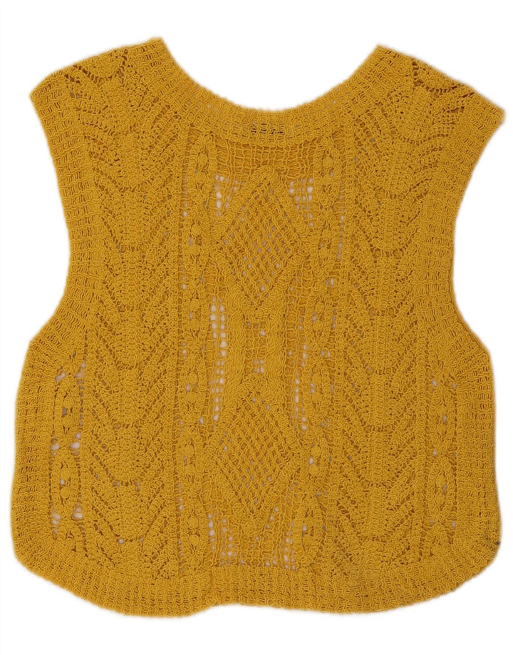 Zara Womens Crop Hæklet Vest Top UK 12 Medium Yellow