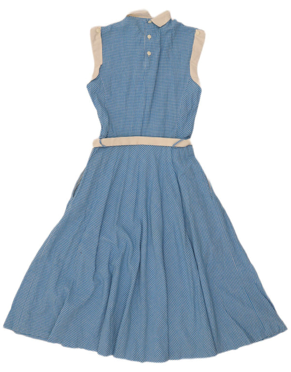 Vintage ærmeløs maxikjole til kvinder UK 10 Small Blue Gingham