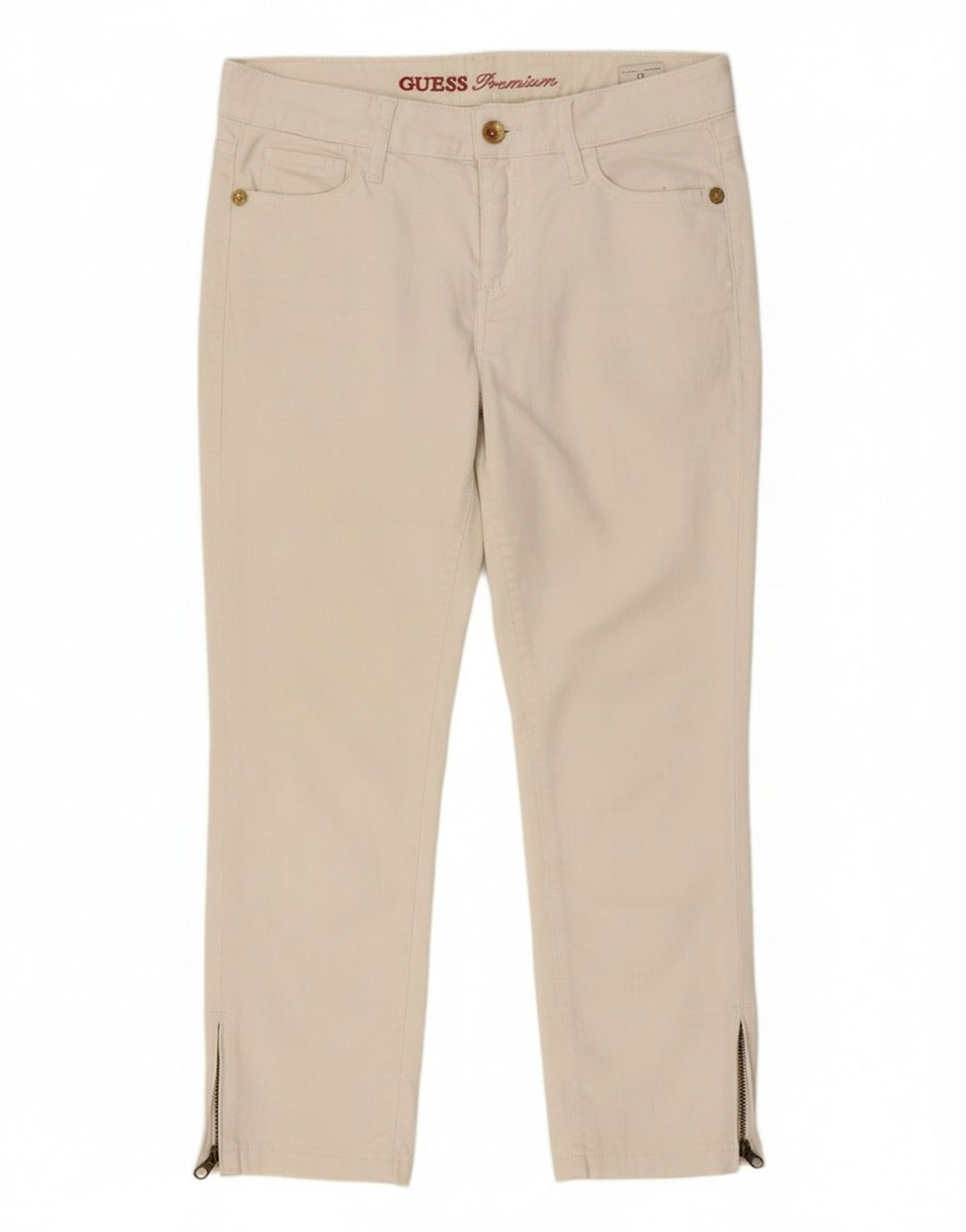GUESS Womens Slim Cropped Trousers W31 L24 Off White Cotton