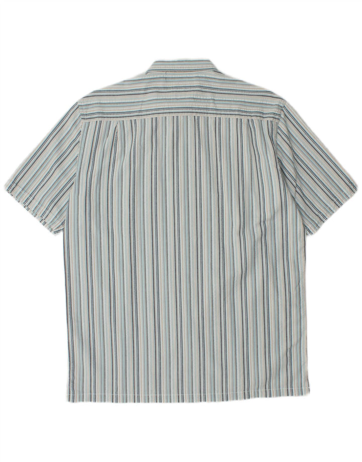 JAMES PRINGLE Mens Short Sleeve Shirt Large Blue Striped Cotton