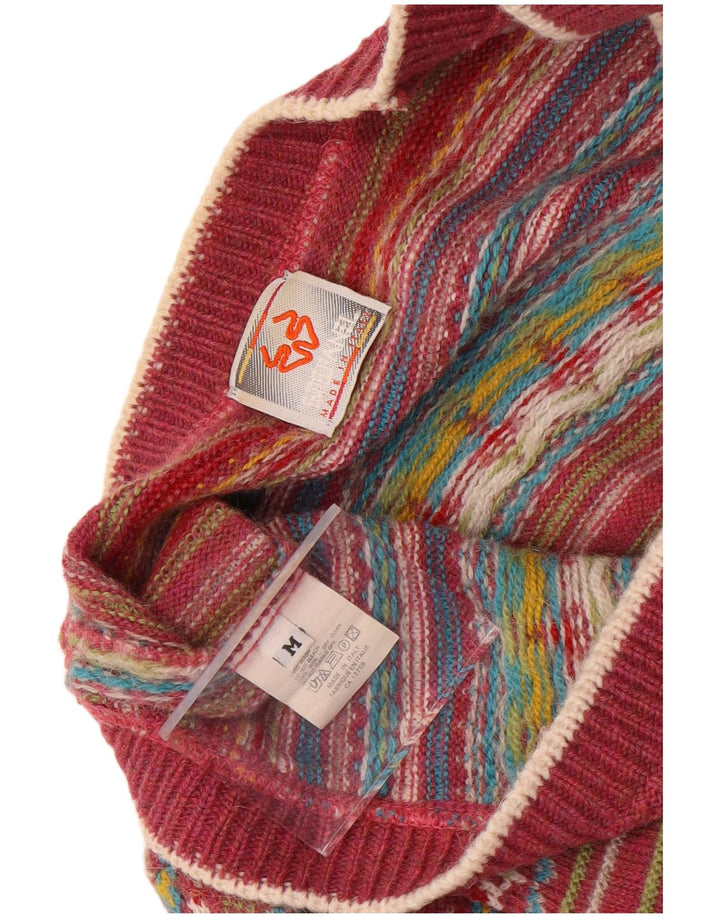 Stefanel Dame Cardigan Sweater UK 14 Medium Red Fair Isle Wool