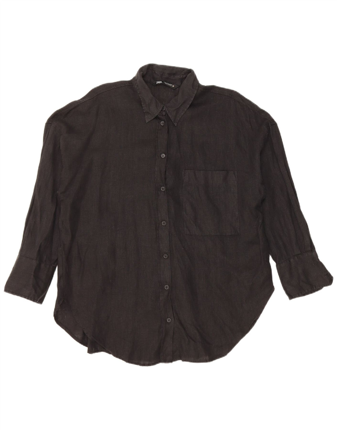 Zara Dame Oversized Shirt UK 14 Medium Black Linen