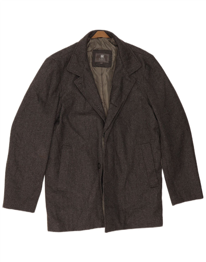 Marks & Spencer Herre Overfrakke UK 40 Large Grey Herringbone Classic