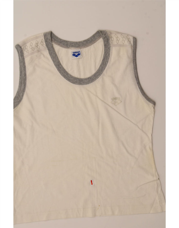 ARENA Womens Graphic Vest Top UK 10 Small White Cotton Vintage Arena and Second-Hand Arena from Messina Hembry 