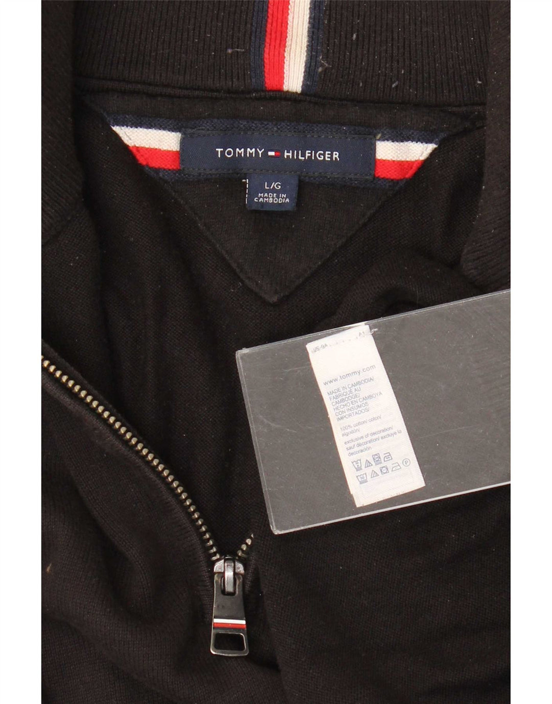 Tommy Hilfiger Herre Zip Neck Jumper Sweater Stor Sort Bomuld