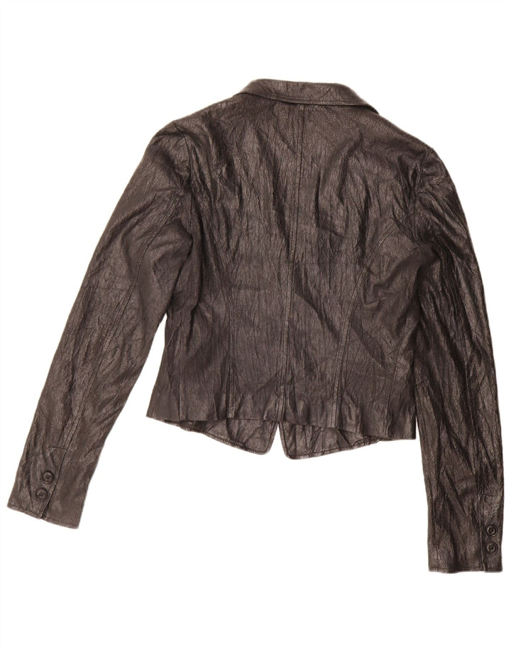 Liu Jo Womens Crop 1 knap imiteret læder blazerjakke IT 46 Large Sort